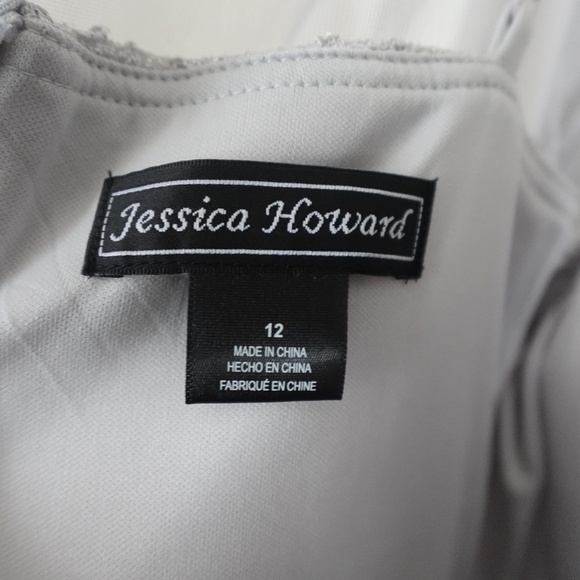 NWT Jessica Howard Women's Short Sleeve V-Neck Gown Maxi Dress 12 Gray Silver - Picture 12 of 13